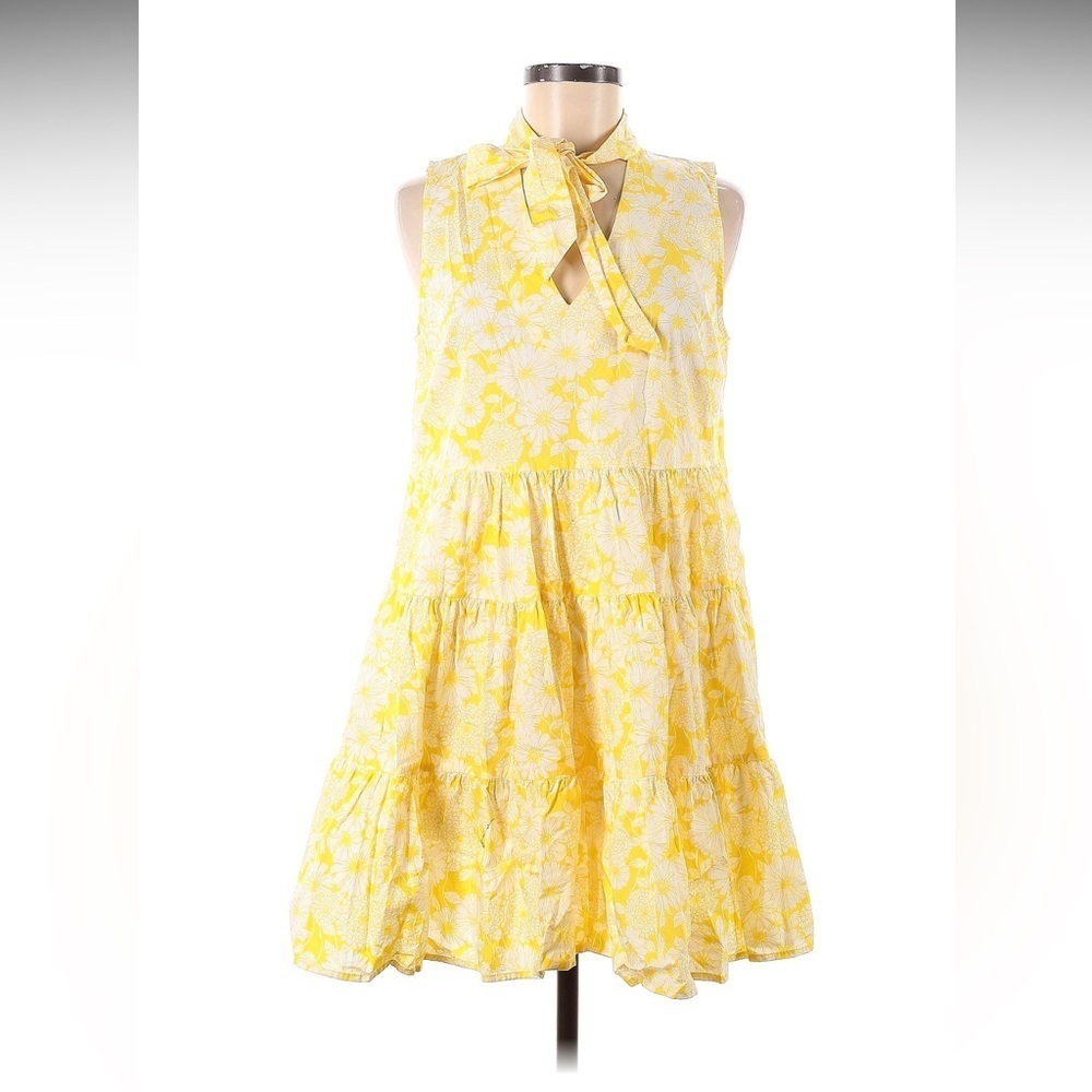 Lisa Marie Fernandez Yellow Daisy Tiered Maxi Dress Bow Neck Sleeveless M